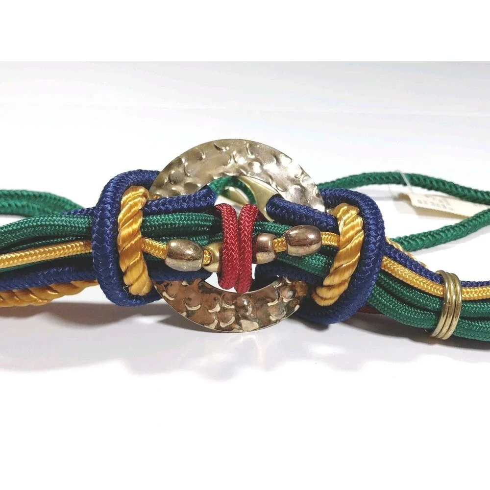 Vintage Fashion Bug 1X Colorful Gold Medallion Beaded Stretch Rope Belt